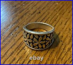 RETIRED James Avery Silver Wide Flower Band Spring BlossomRing- Size 8