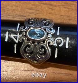 RETIRED James Avery Spanish Hearts Blue Topaz Ring Size 4 1/2 Gift Box Inc