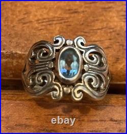 RETIRED James Avery Spanish Hearts Blue Topaz Ring Size 4 1/2 Gift Box Inc