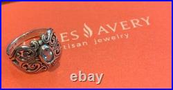 RETIRED James Avery Spanish Hearts Blue Topaz Ring Size 4 1/2 Gift Box Inc