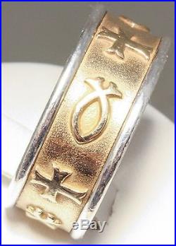 RETIRED James Avery Symbols of Christ Cross Fish Band Ring 10.75