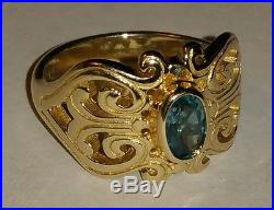 Ret James Avery 14kt Yellow Gold Blue Topaz Scrolled Hearts Ring Sz 5.5 (5.3 Gm)