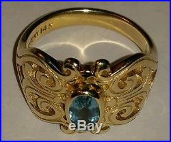Ret James Avery 14kt Yellow Gold Blue Topaz Scrolled Hearts Ring Sz 5.5 (5.3 Gm)