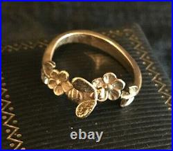 Rare RETIRED Size 10 James Avery 14k Bee & Flower 3D Yellow Gold Ring Vintage