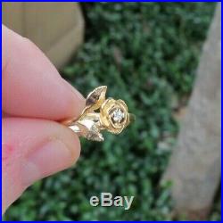 Rare Retired James Avery 14K Gold Rose Ring with 0.15 Diamond, Size 4.75