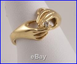 Rare Retired James Avery 14K Gold ring, Graceful Hands holding diamond, size 4.5