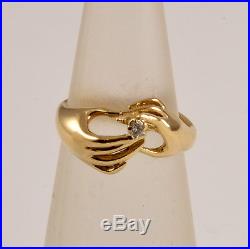 Rare Retired James Avery 14K Gold ring, Graceful Hands holding diamond, size 4.5