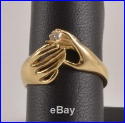 Rare Retired James Avery 14K Gold ring, Graceful Hands holding diamond, size 4.5