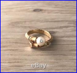 Rare Retired James Avery 14k Gold Bamboo Ring Sz 6 with Pearl 585