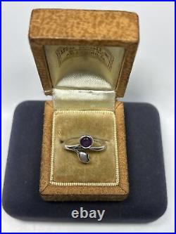 Rare Retired James Avery Sterling Silver & Amethyst Leaf Branch Ring