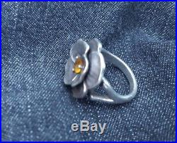 Rare Retired James Avery Sterling Silver Yellow Topaz Pansy Flower Ring Gift Box