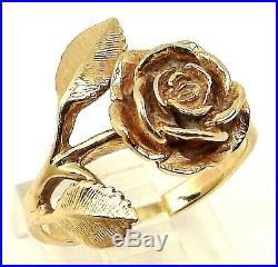 Retired JAMES AVERY Rose Rosebud Flower Leaf 14K YELLOW GOLD Size 7.5 Ring5.2 G