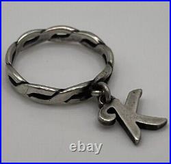 Retired JAMES AVERY Sterling Silver Dangle K Letter Charm Braided Ring Size 6