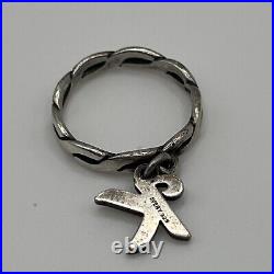 Retired JAMES AVERY Sterling Silver Dangle K Letter Charm Braided Ring Size 6