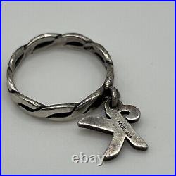 Retired JAMES AVERY Sterling Silver Dangle K Letter Charm Braided Ring Size 6