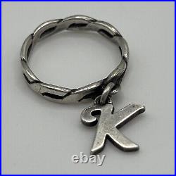 Retired JAMES AVERY Sterling Silver Dangle K Letter Charm Braided Ring Size 6