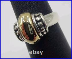 Retired James Avery 14K and Sterling Silver Thatch Beaded Dome Ring, Size 6.5