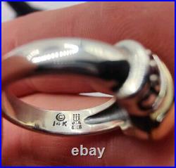 Retired James Avery 14K and Sterling Silver Thatch Beaded Dome Ring, Size 6.5