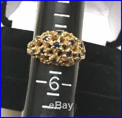 Retired James Avery 14k Gold Daisy Flower Ring Eleven Blue Sapphires Size 5.25