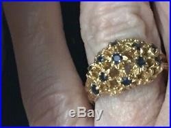 Retired James Avery 14k Gold Daisy Flower Ring Eleven Blue Sapphires Size 5.25