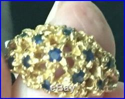 Retired James Avery 14k Gold Daisy Flower Ring Eleven Blue Sapphires Size 5.25