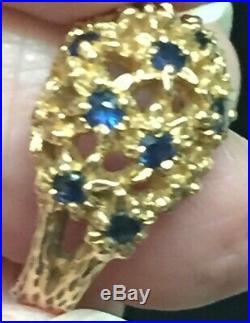Retired James Avery 14k Gold Daisy Flower Ring Eleven Blue Sapphires Size 5.25