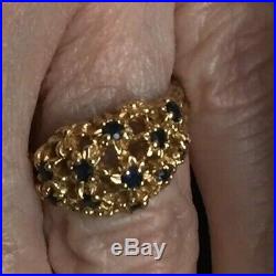 Retired James Avery 14k Gold Daisy Flower Ring Eleven Blue Sapphires Size 5.25