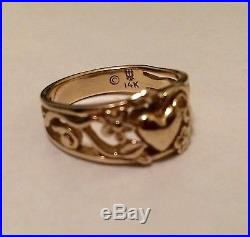 Retired James Avery 14k Solid Gold Heart / Vine / Ivy Ring Size 5.5