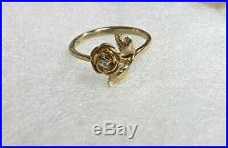 Retired James Avery 14k Yellow Gold Rose with. 15 Center Diamond Ring, Size 6