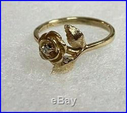 Retired James Avery 14k Yellow Gold Rose with. 15 Center Diamond Ring, Size 6