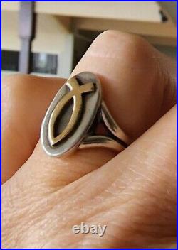 Retired James Avery 14kt Gold Fish Sterling Silver Ring Size 6 Great Condition