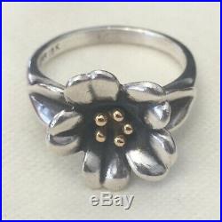 Retired James Avery 18k Gold and Sterling Silver 925 April Flower Ring Size 8.5