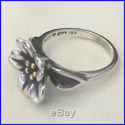 Retired James Avery 18k Gold and Sterling Silver 925 April Flower Ring Size 8.5