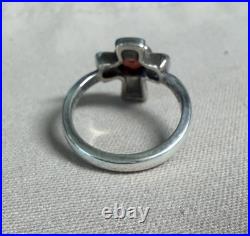 Retired James Avery 925 Sterling Silver Cross Heart Red Garnet Bezel Ring Size 7