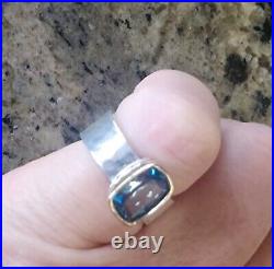 Retired James Avery Blue Topaz 14kt Gold &. 925 Hammered Band Ring Size 6