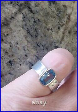 Retired James Avery Blue Topaz 14kt Gold &. 925 Hammered Band Ring Size 6