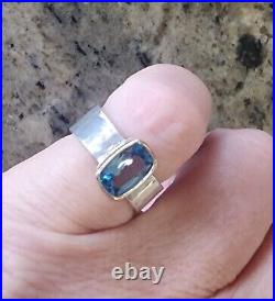 Retired James Avery Blue Topaz 14kt Gold &. 925 Hammered Band Ring Size 6