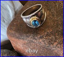 Retired James Avery Blue Topaz 14kt Gold and Sterling Silver Ring Size 5.5
