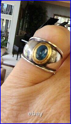 Retired James Avery Blue Topaz 14kt Gold and Sterling Silver Ring Size 5.5