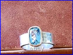 Retired James Avery Blue Topaz Ring Sz 7 14kt Gold Bezel and. 925 Hammered Band