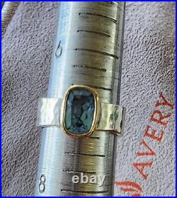Retired James Avery Blue Topaz Ring Sz 7 14kt Gold Bezel and. 925 Hammered Band