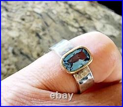 Retired James Avery Blue Topaz Ring Sz 7 14kt Gold Bezel and. 925 Hammered Band