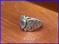Retired James Avery Blue Topaz Scrolled Heart Sterling Ring Size 5.5