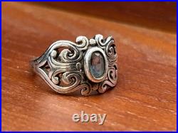 Retired James Avery Blue Topaz Scrolled Heart Sterling Ring Size 5.5