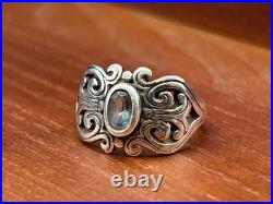 Retired James Avery Blue Topaz Scrolled Heart Sterling Ring Size 5.5