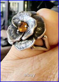 Retired James Avery Citrine Flower Ring Sterling Silver Size 5.5 + JA Box
