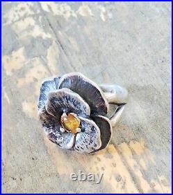 Retired James Avery Citrine Flower Ring Sterling Silver Size 5.5 + JA Box