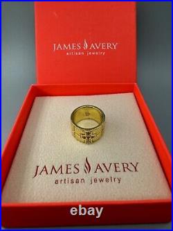 Retired James Avery Diamond Cross 925 Sterling Gold Plated Wide 13mm Ring 6.5