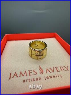 Retired James Avery Diamond Cross 925 Sterling Gold Plated Wide 13mm Ring 6.5