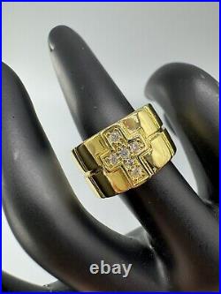 Retired James Avery Diamond Cross 925 Sterling Gold Plated Wide 13mm Ring 6.5